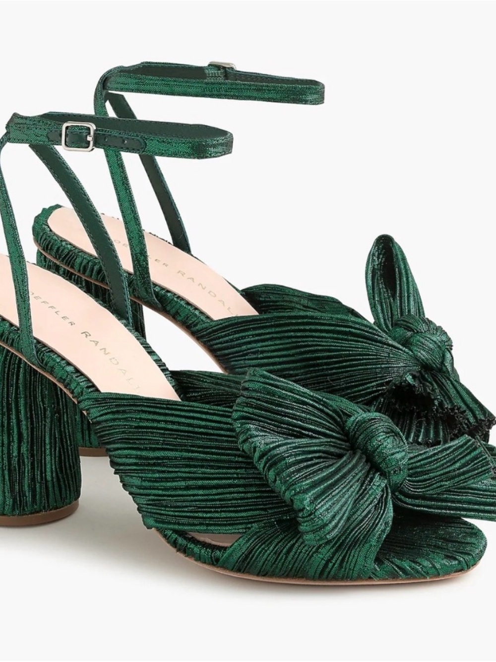 Loeffler Randall Emerald Green Pleated Bow Ankle-Strap Heels